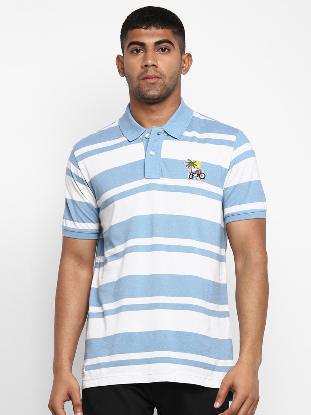 

Royal Enfield Men Blue & White Striped Polo Collar T-shirt