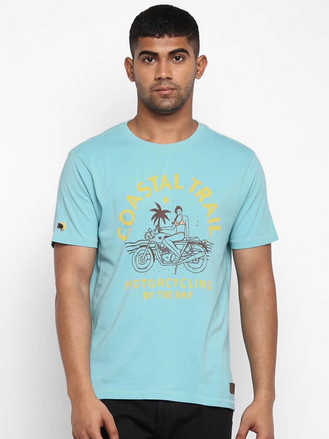 

Royal Enfield Men Blue Printed Round Neck T-shirt
