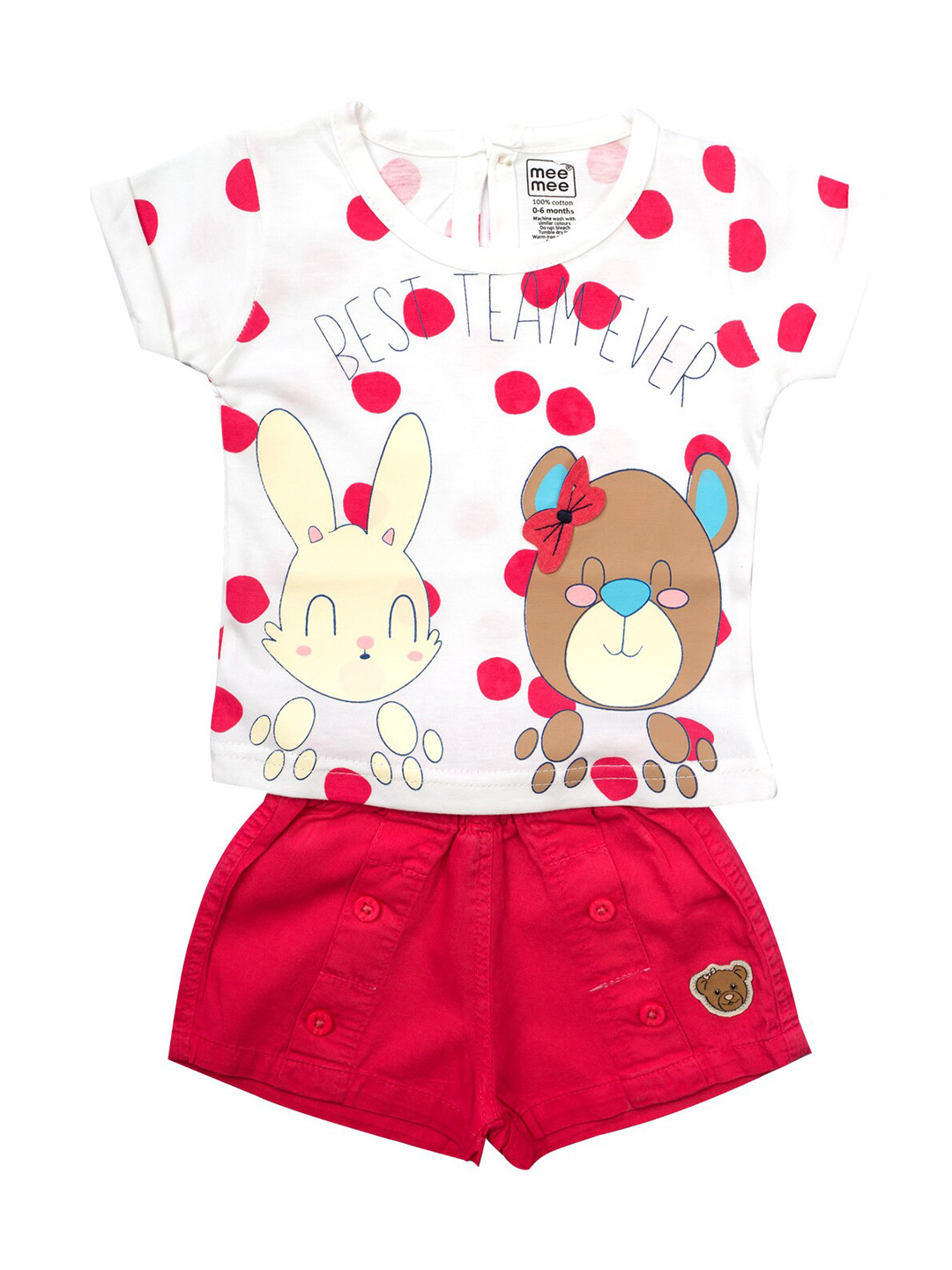

MeeMee Girls Pink & White Printed Cotton T-shirt with Shorts