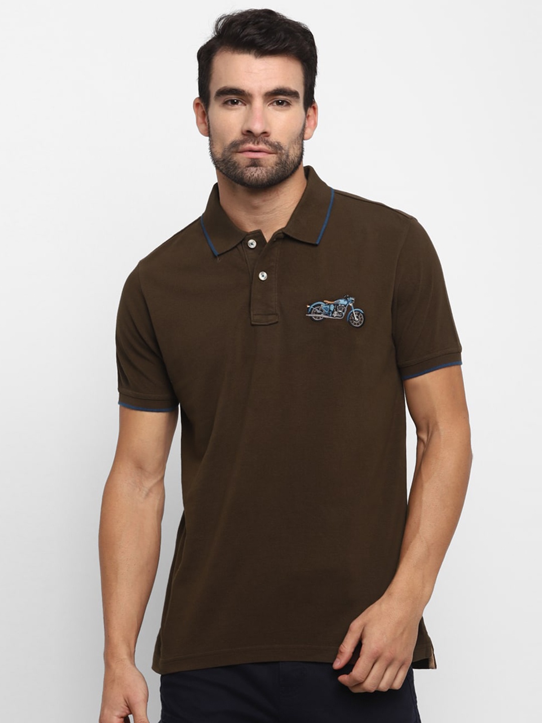 

Royal Enfield Men Brown Solid Polo Collar T-shirt with Embroidery