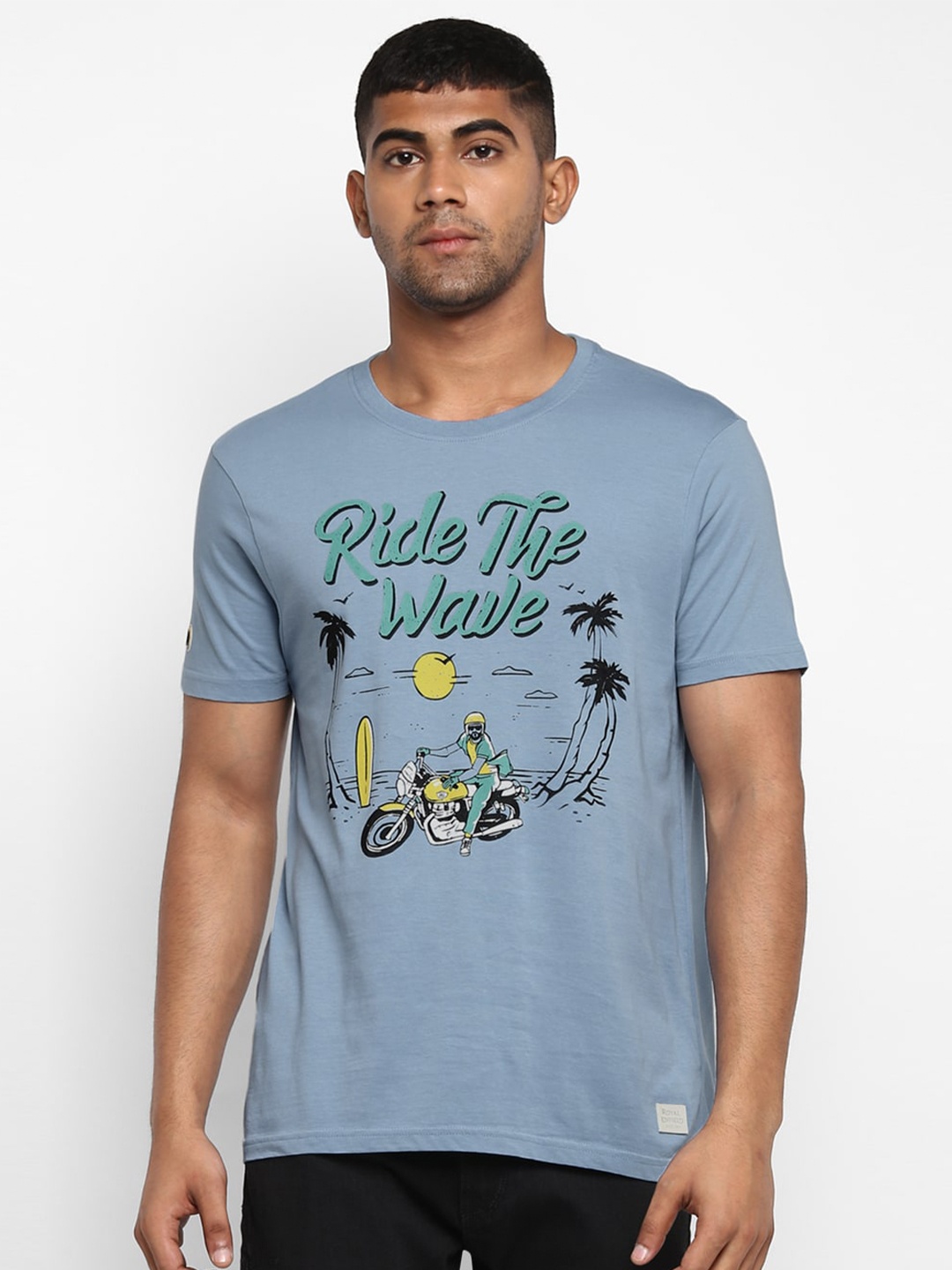 

Royal Enfield Men Blue Printed Round Neck T-shirt