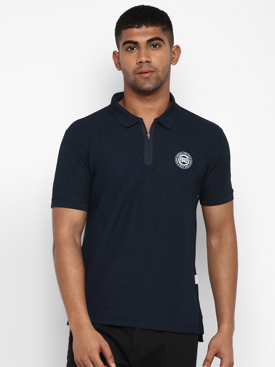 

Royal Enfield Men Navy Blue Solid Polo Collar T-shirt