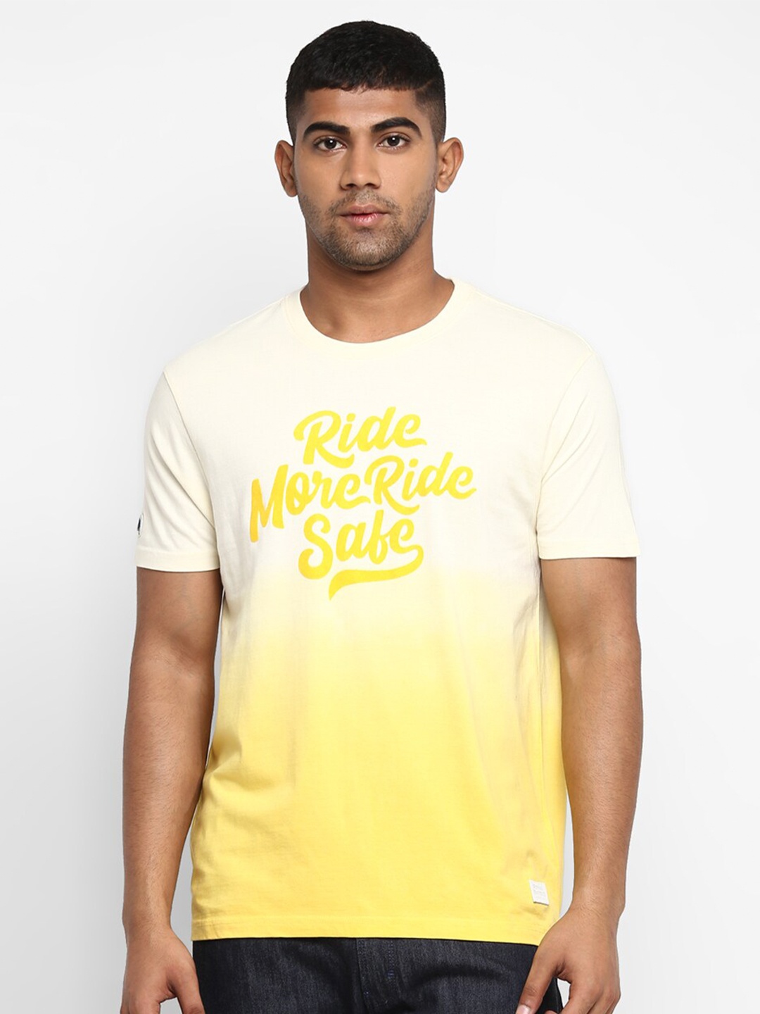 

Royal Enfield Men Off-White & Yellow Printed Round Neck T-shirt
