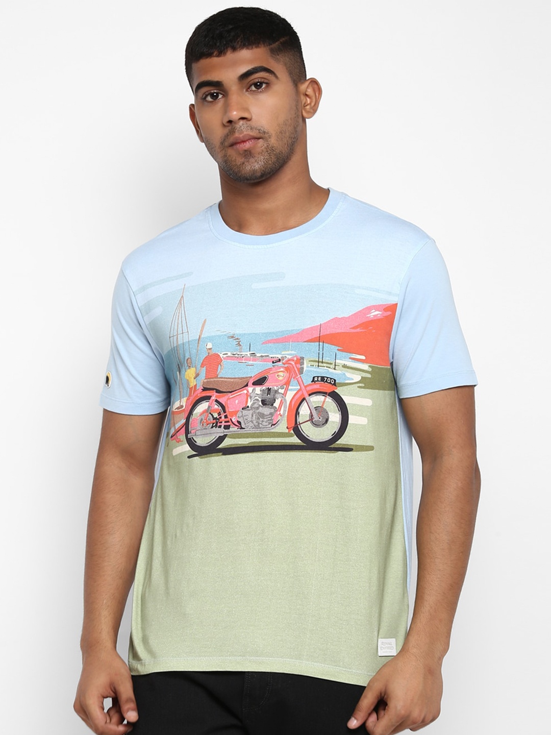 

Royal Enfield Men Blue Printed Round Neck T-shirt