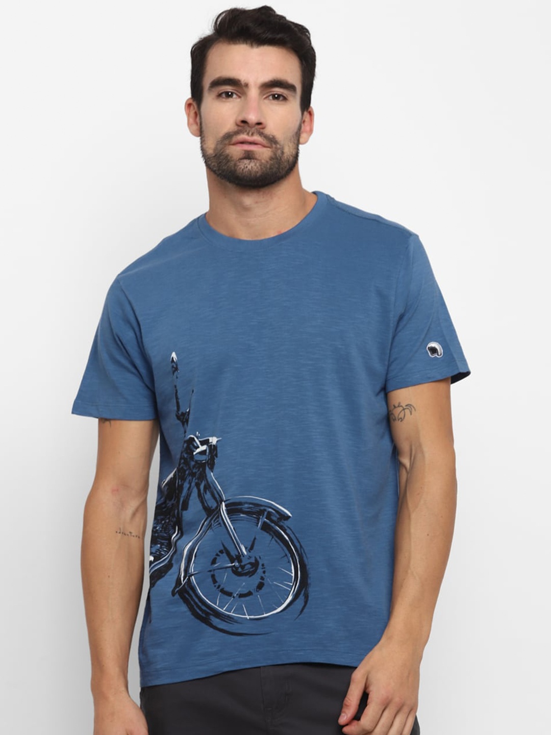 

Royal Enfield Men Blue Printed Round Neck T-shirt