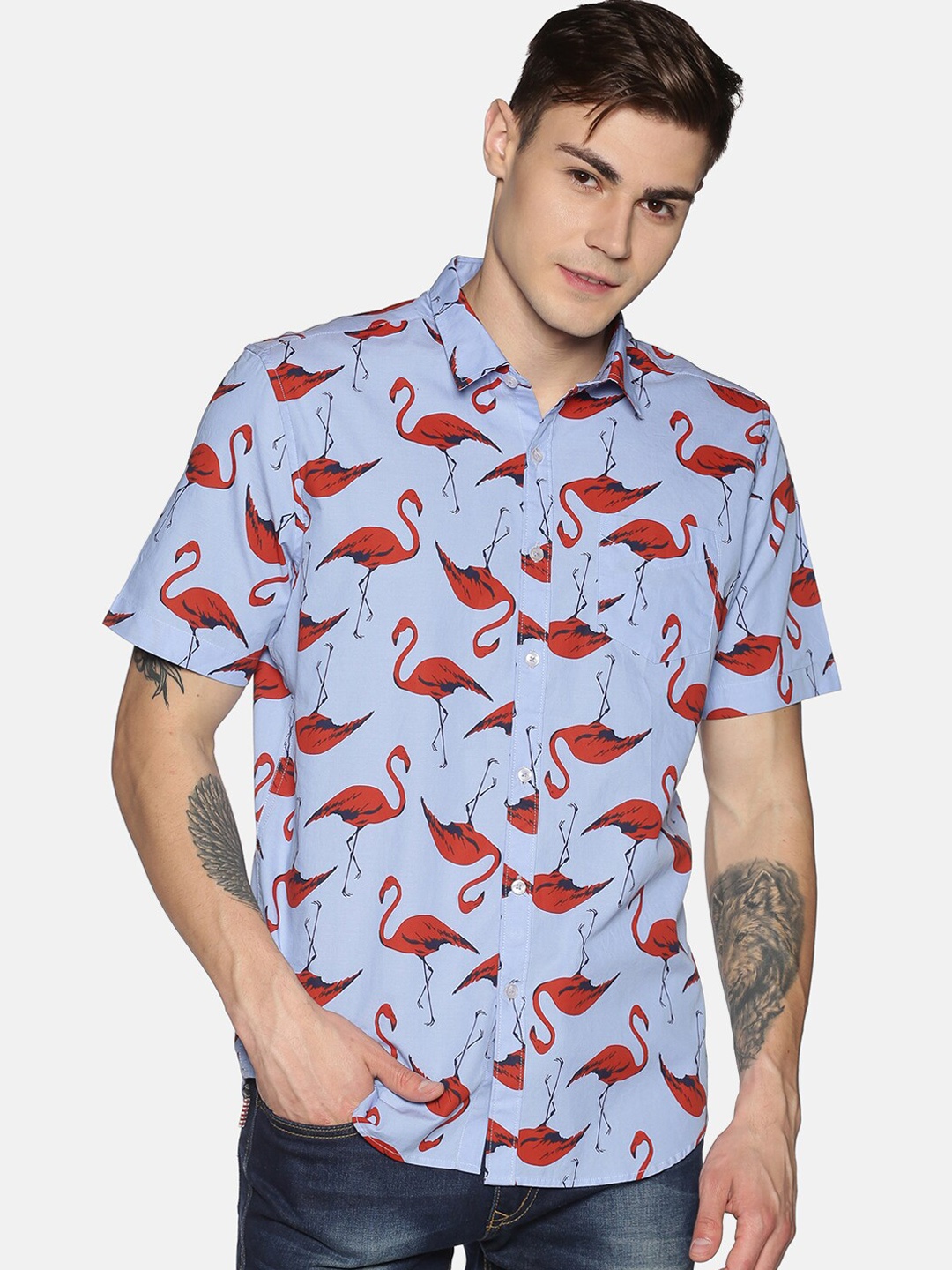 

Tusok Men Blue & Red Regular Fit Printed Cotton Casual Shirt