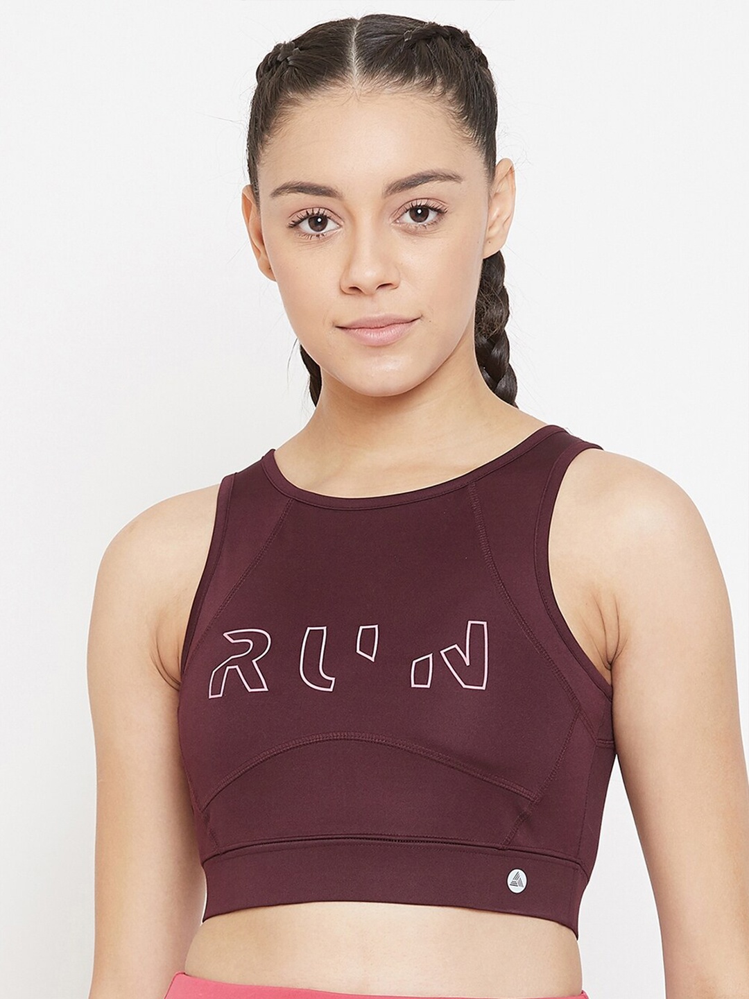 

ATHLISIS Burgundy & White Printed Non-Wired Lightly Padded Workout Bra