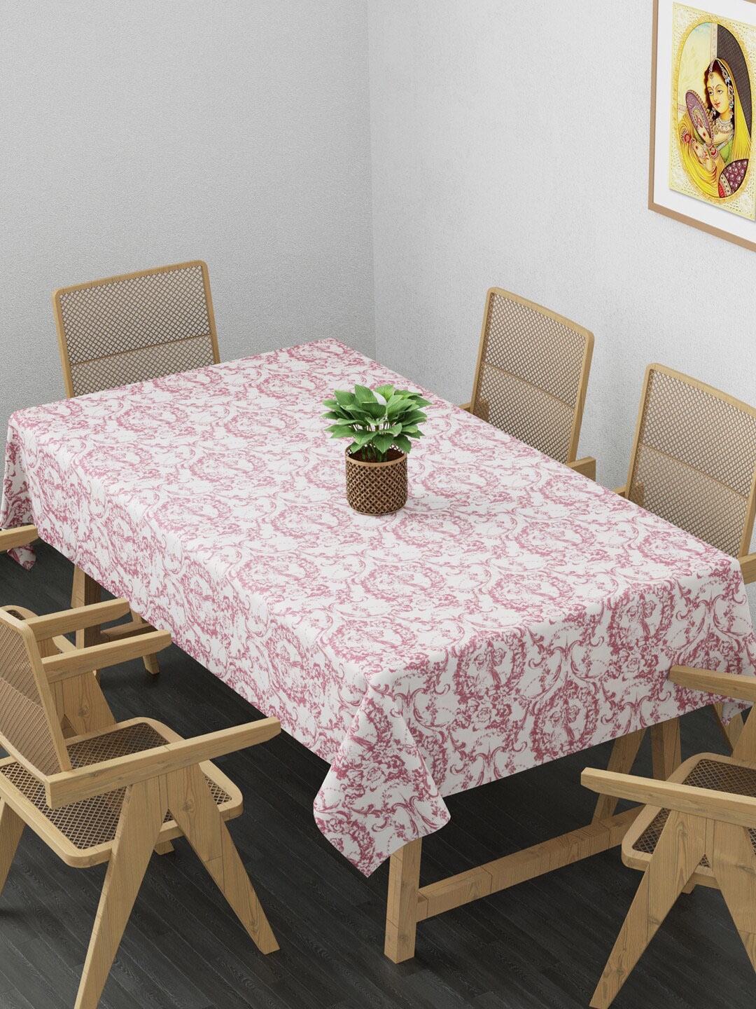 

Clasiko Off White & Mauve Ethnic Motifs Print Cotton 6 Seater Table Cloth