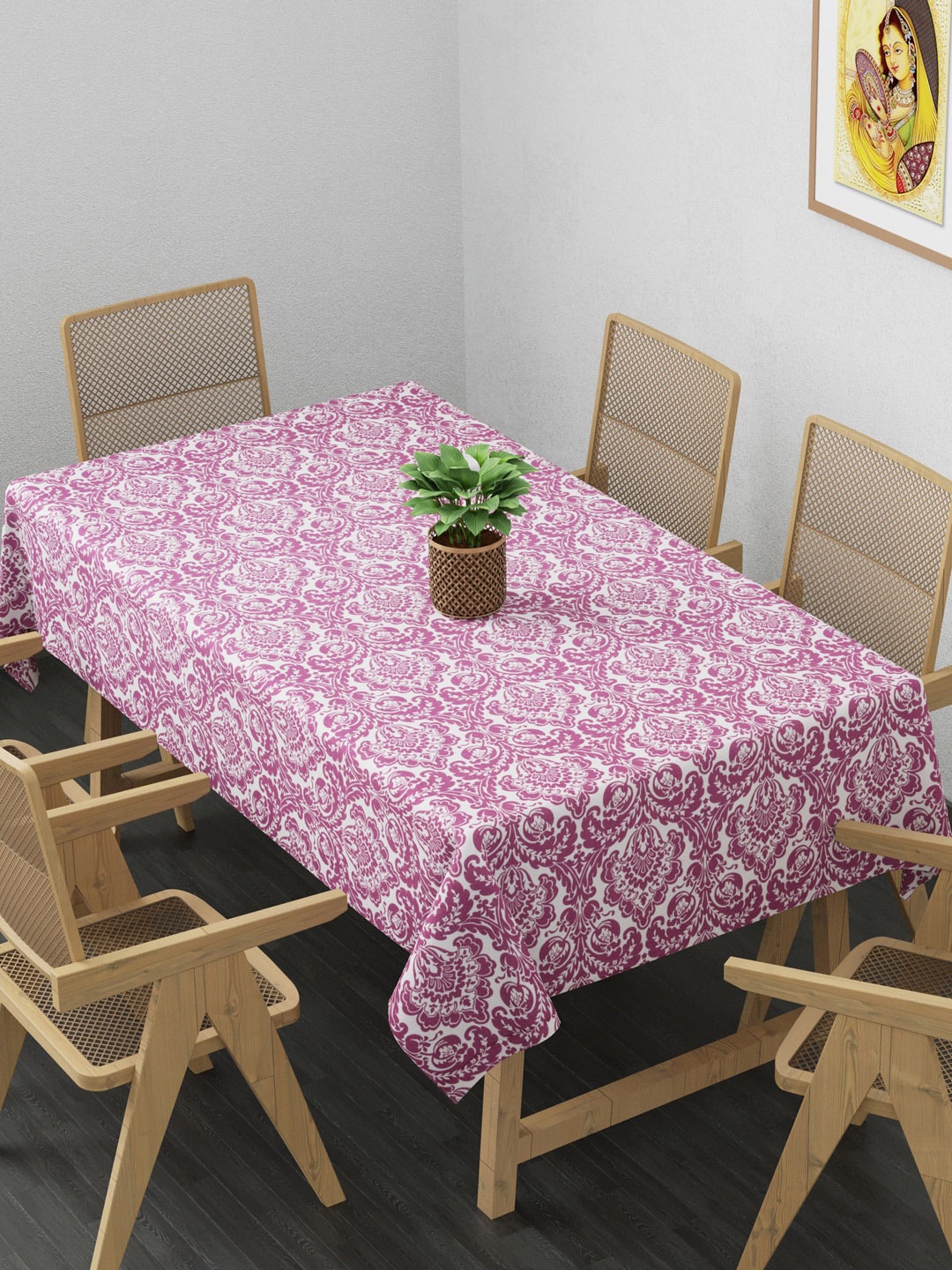 

Clasiko White & Mauve Ethnic Motifs Print Cotton 6 Seater Table Cloth