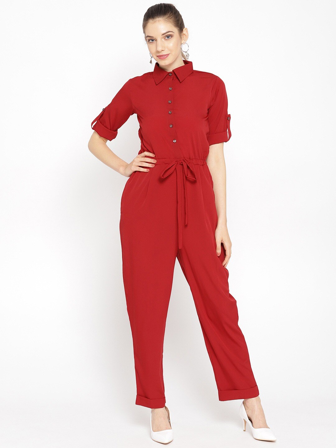 

Cottinfab Women Maroon Solid Basic Jumpsuit