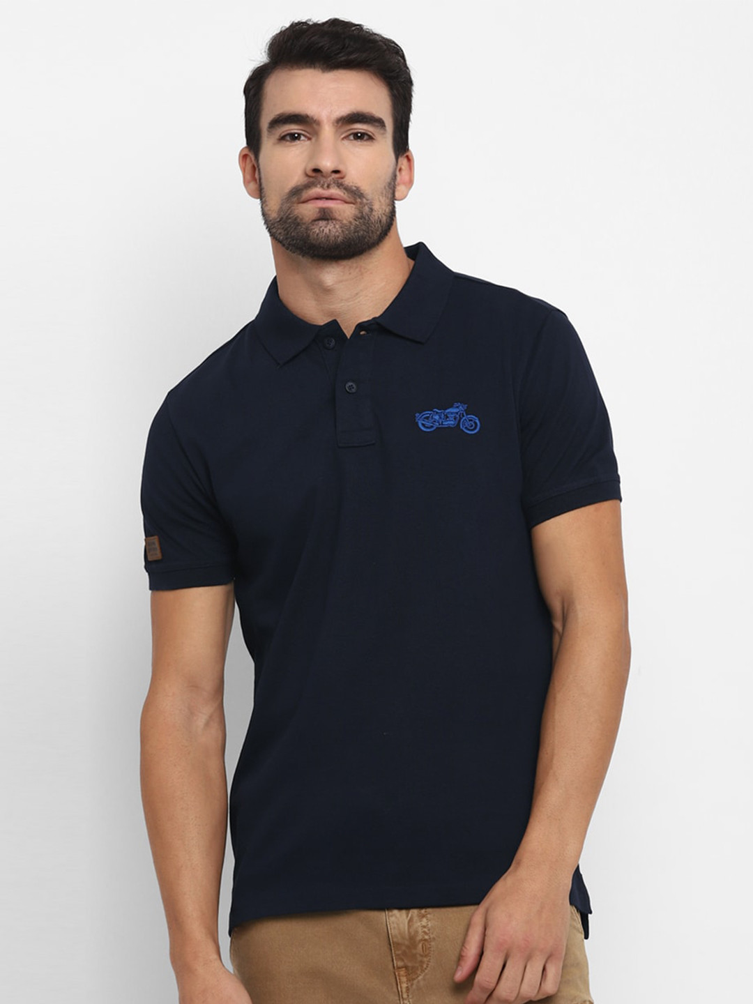 

Royal Enfield Men Navy Blue Solid Polo Collar T-shirt