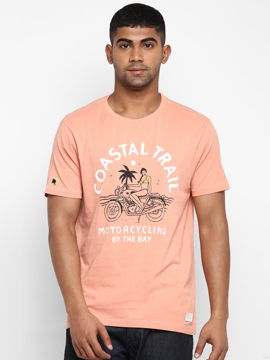 

Royal Enfield Men Peach-Coloured Printed Round Neck T-shirt