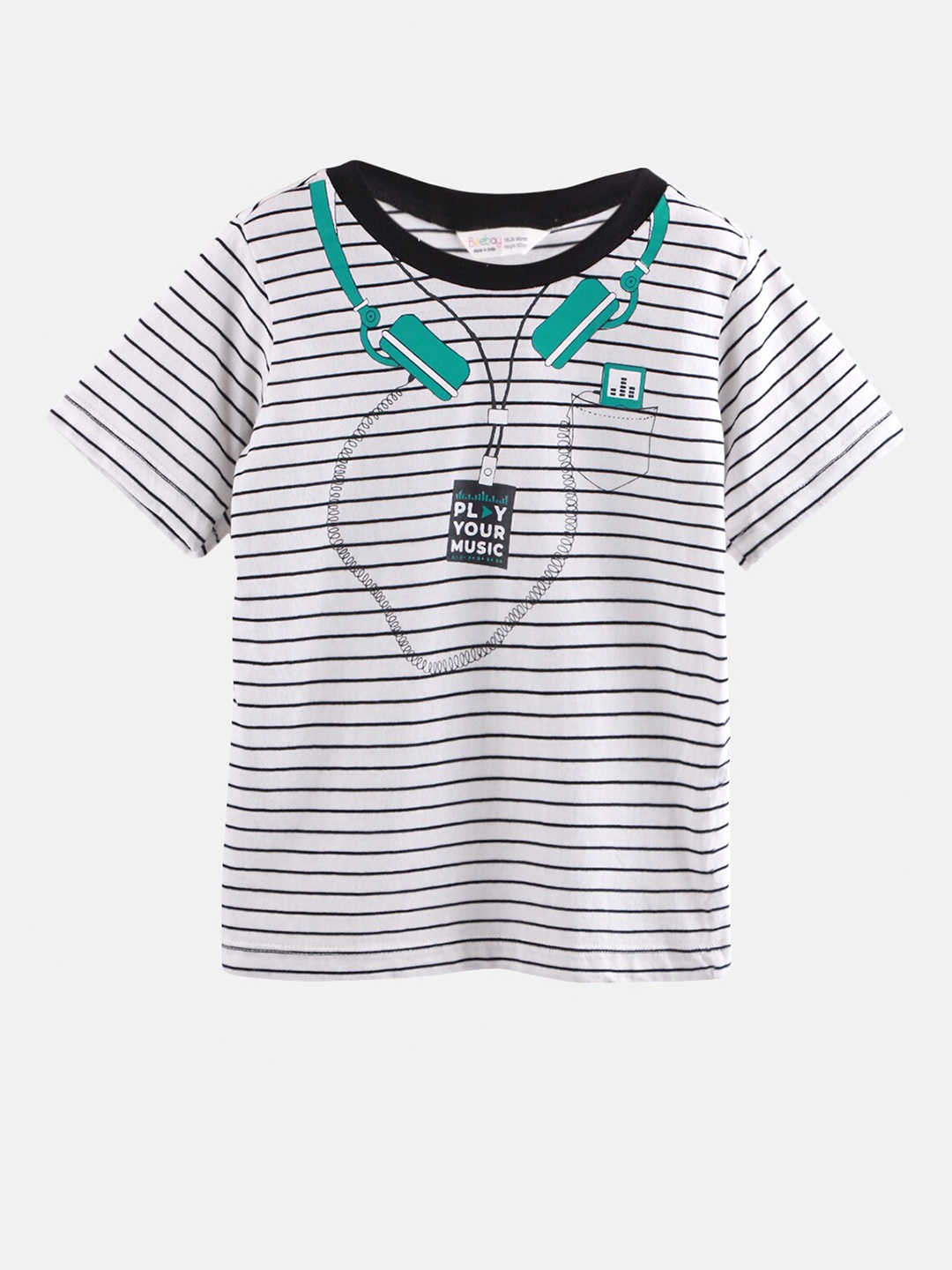 

Beebay Boys White Striped V-Neck T-shirt