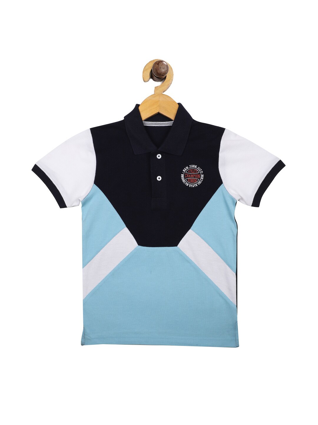 

Stupid Cupid Boys Blue & White Colourblocked Polo Collar T-shirt