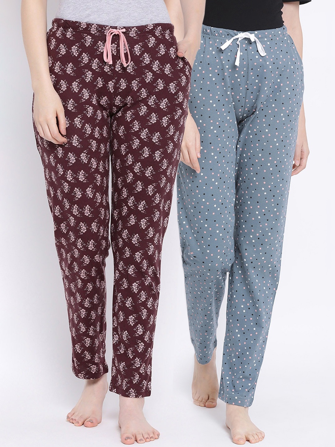 

Kanvin Women Pack of 2 Printed Pure Cotton Lounge Pants, Grey