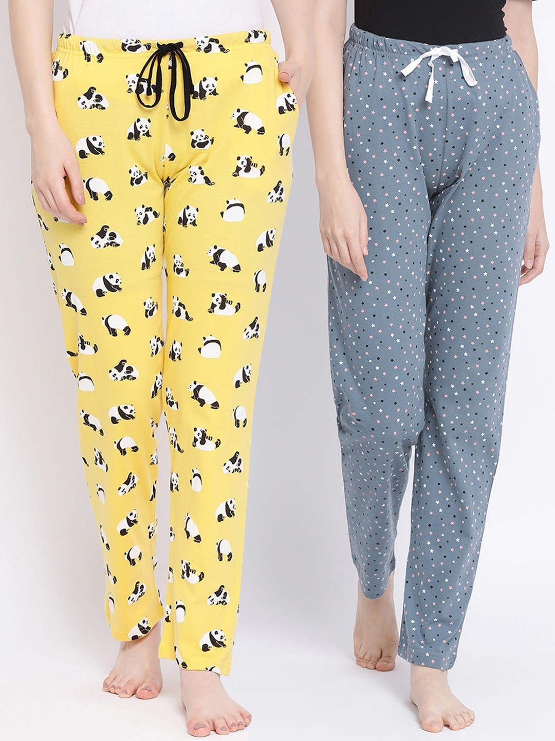 

Kanvin Women Pack of 2 Printed Pure Cotton Lounge Pants, Grey