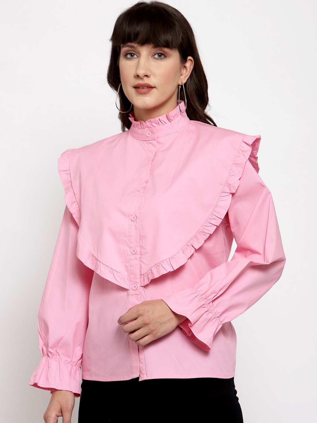 

iki chic Pink Bishop Sleeves Layered Regular Top