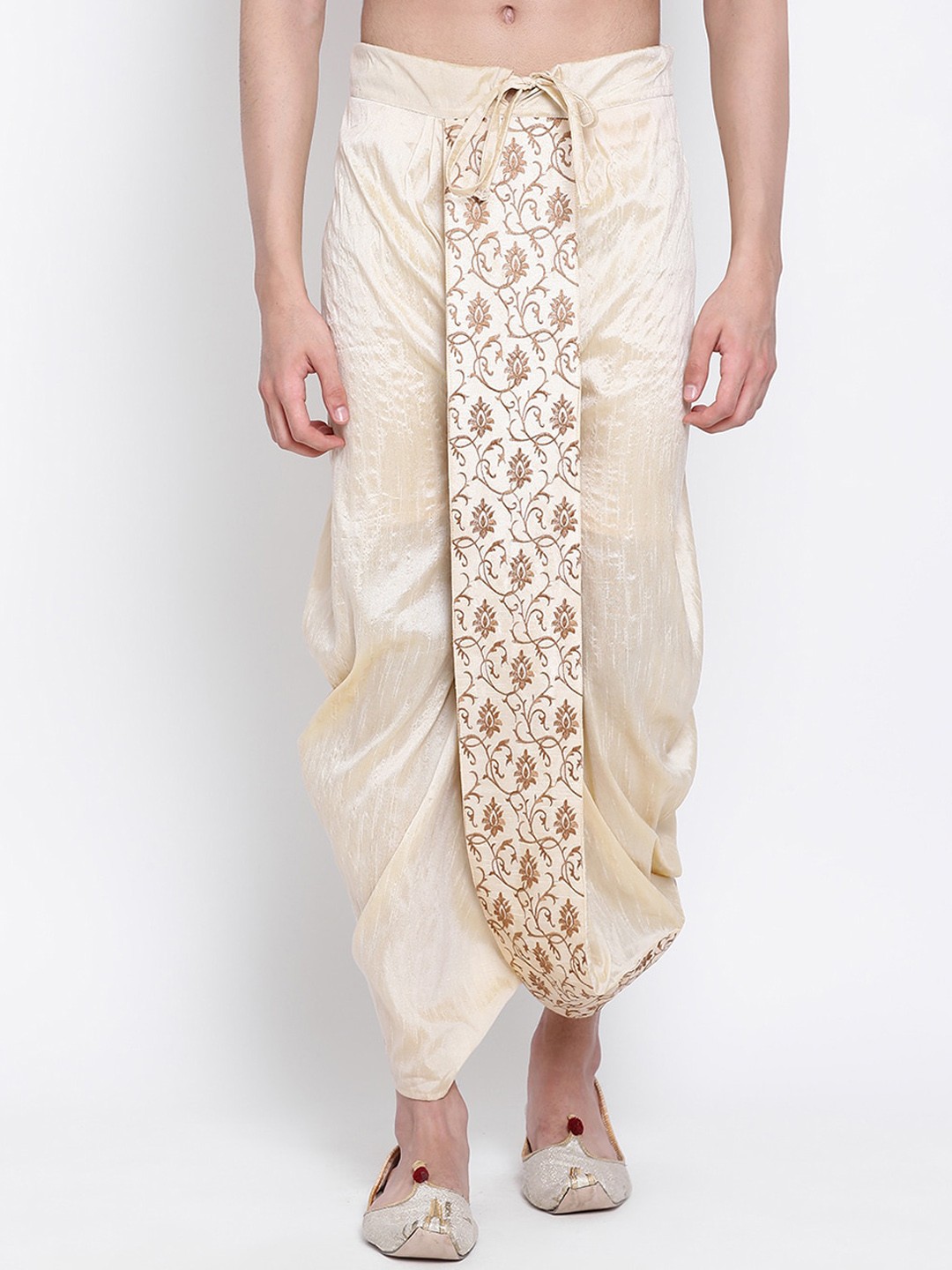 

Sanwara Men Beige Embroidered Art Silk Dhoti