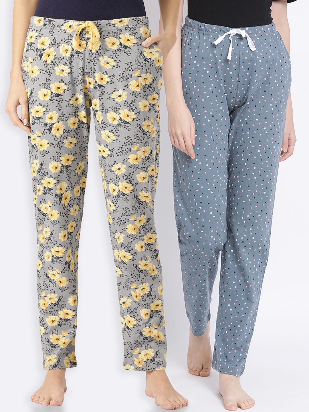 

Kanvin Women Pack of 2 Printed Pure Cotton Lounge Pants, Grey