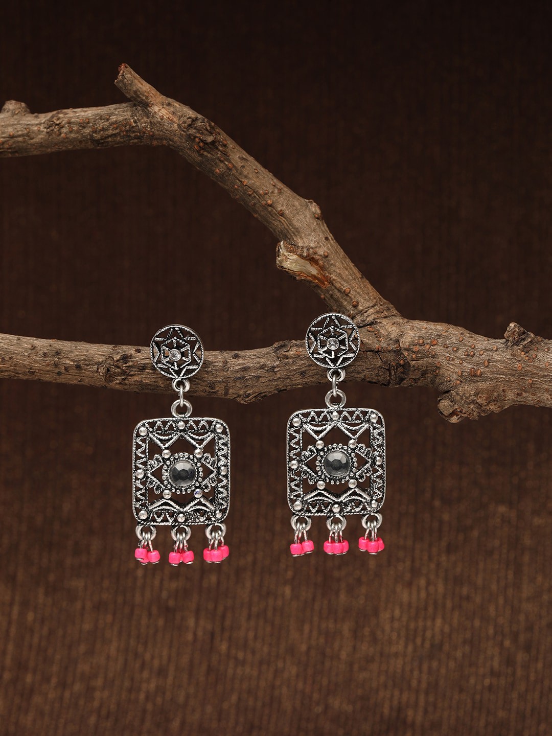 

Accessorize Silver-Toned & Pink Contemporary Drop Earrings