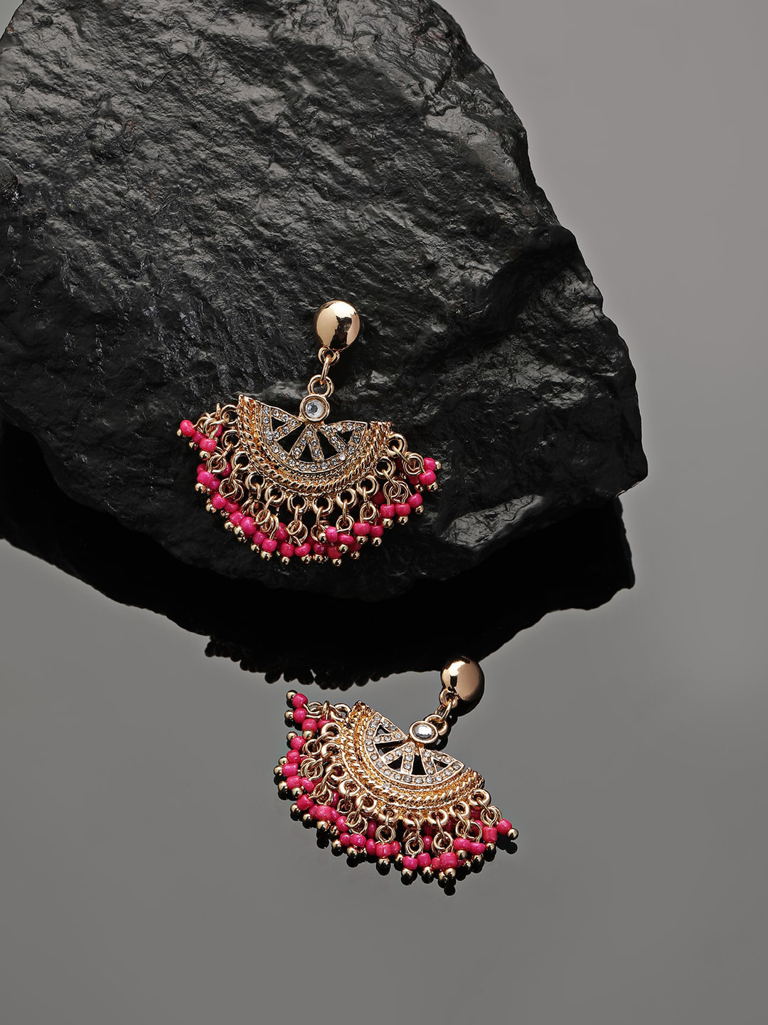 

Accessorize Gold-Toned & Red Crescent Shaped Drop Earrings