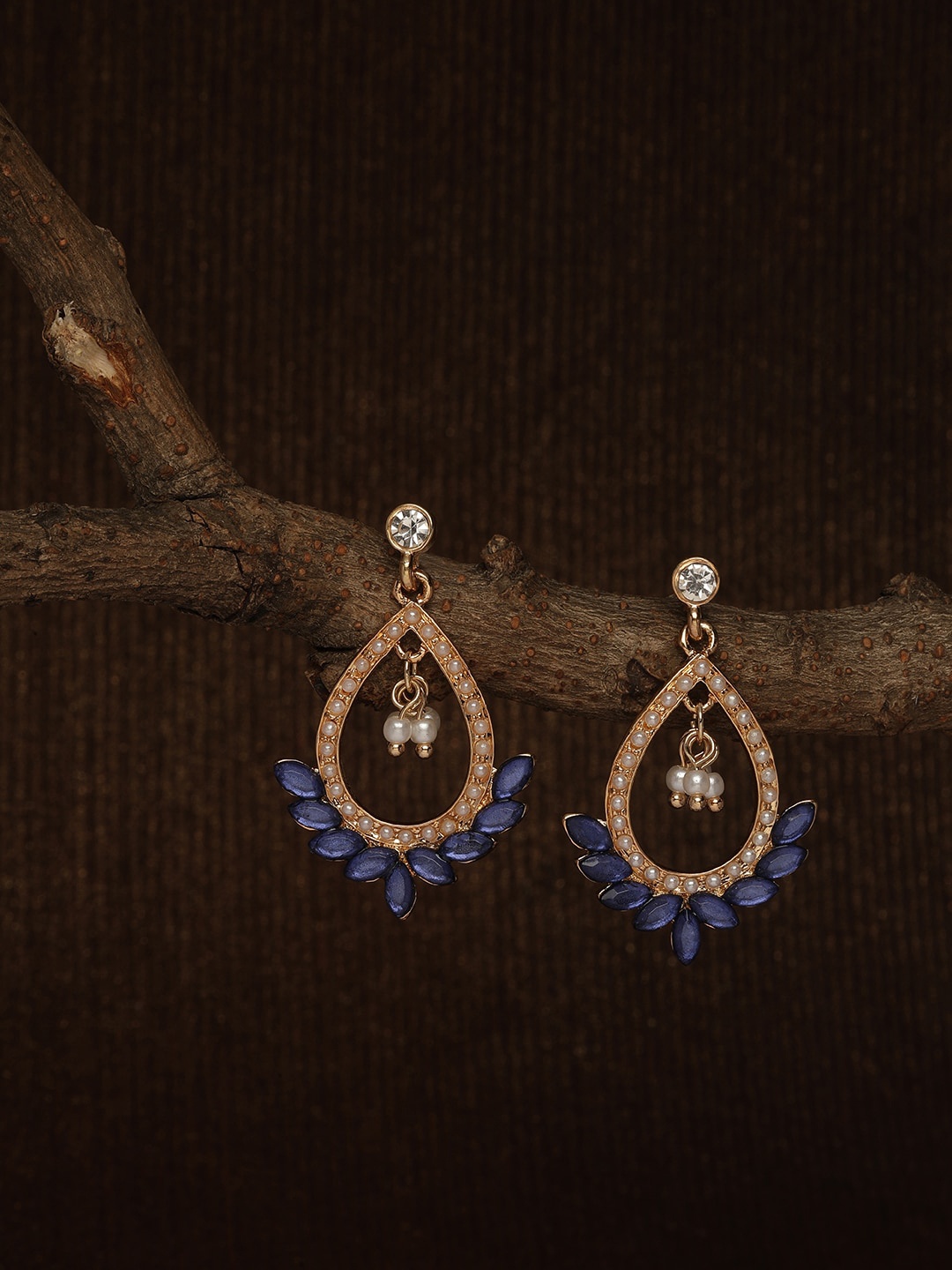 

Accessorize Gold-Toned & Navy Blue Teardrop Shaped Drop Earrings