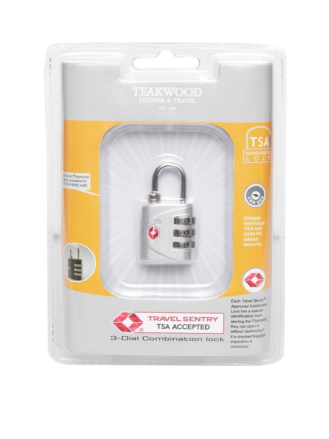

Teakwood Leathers Silver-Toned 3-digit Combination TSA Travel Lock
