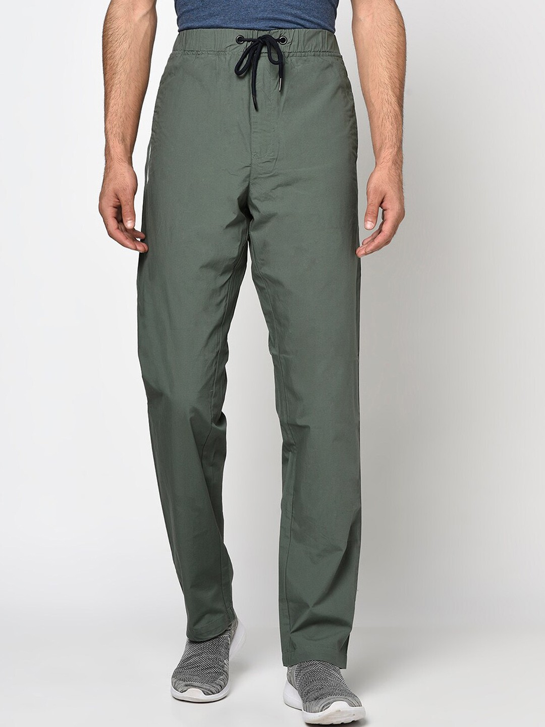 

Octave Men Green Solid Cotton Track Pants, Olive