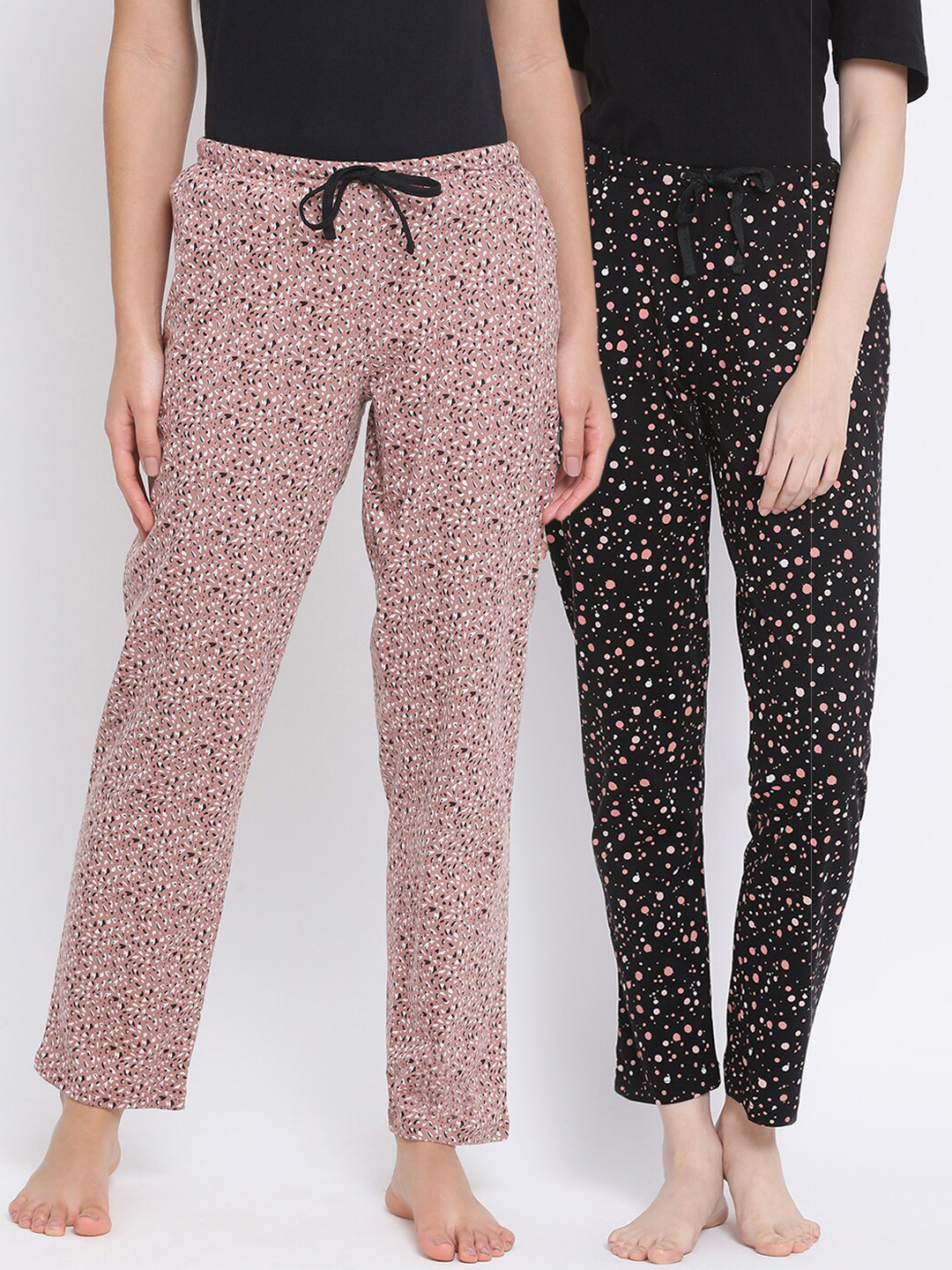 

Kanvin Women Pack of 2 Printed Pure Cotton Lounge Pants, Black