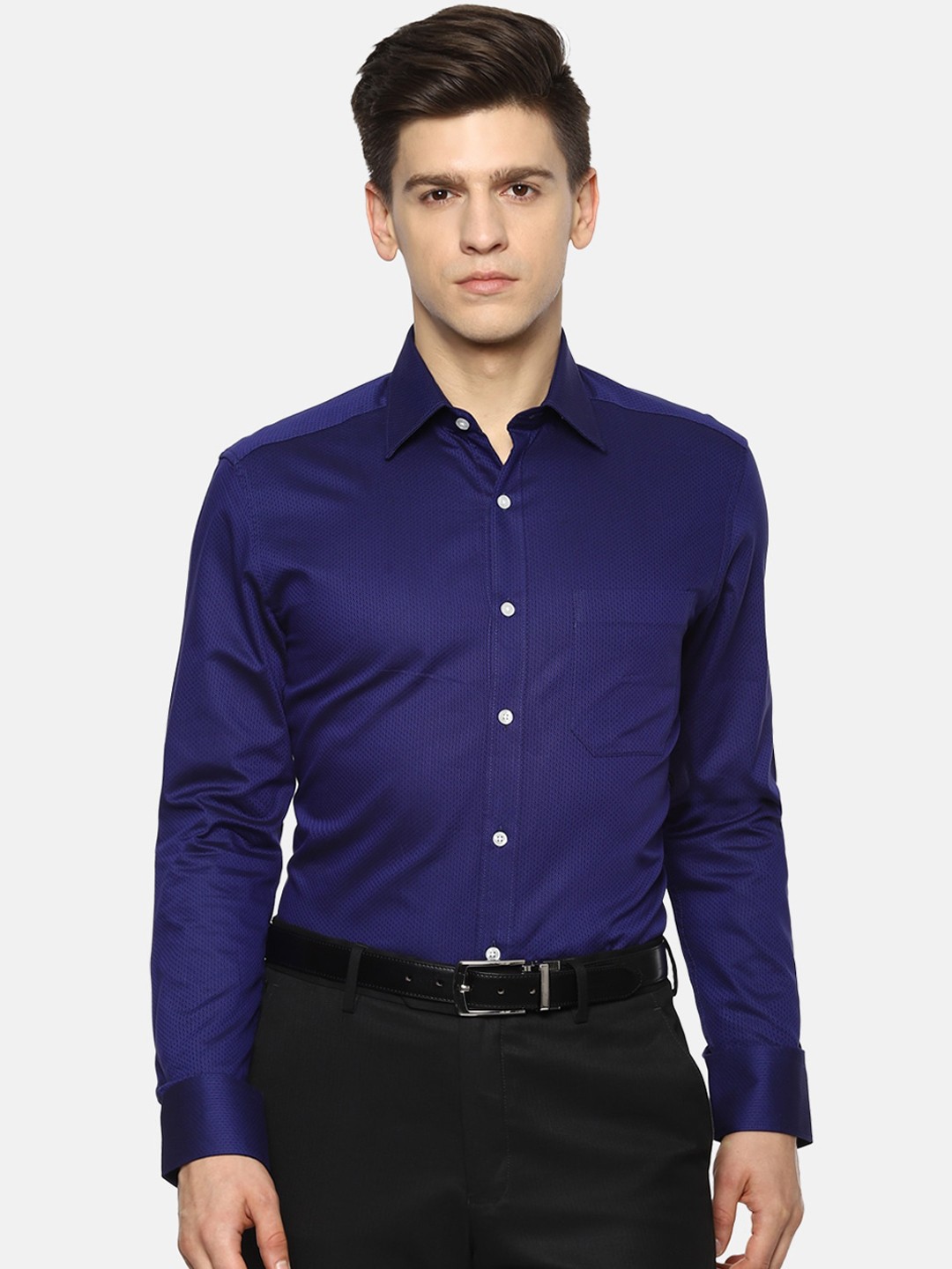 

Louis Philippe Men Blue Regular Fit Self Design Cotton Formal Shirt