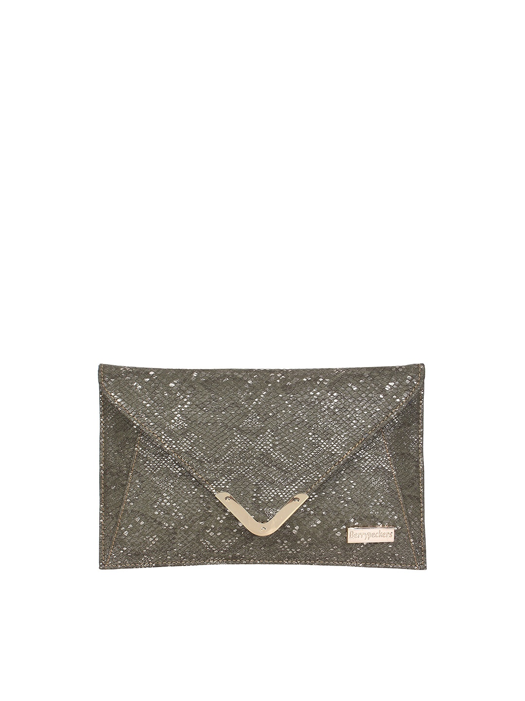 

Berrypeckers Olive Green & Gold-Toned Textured Animal Print Purse