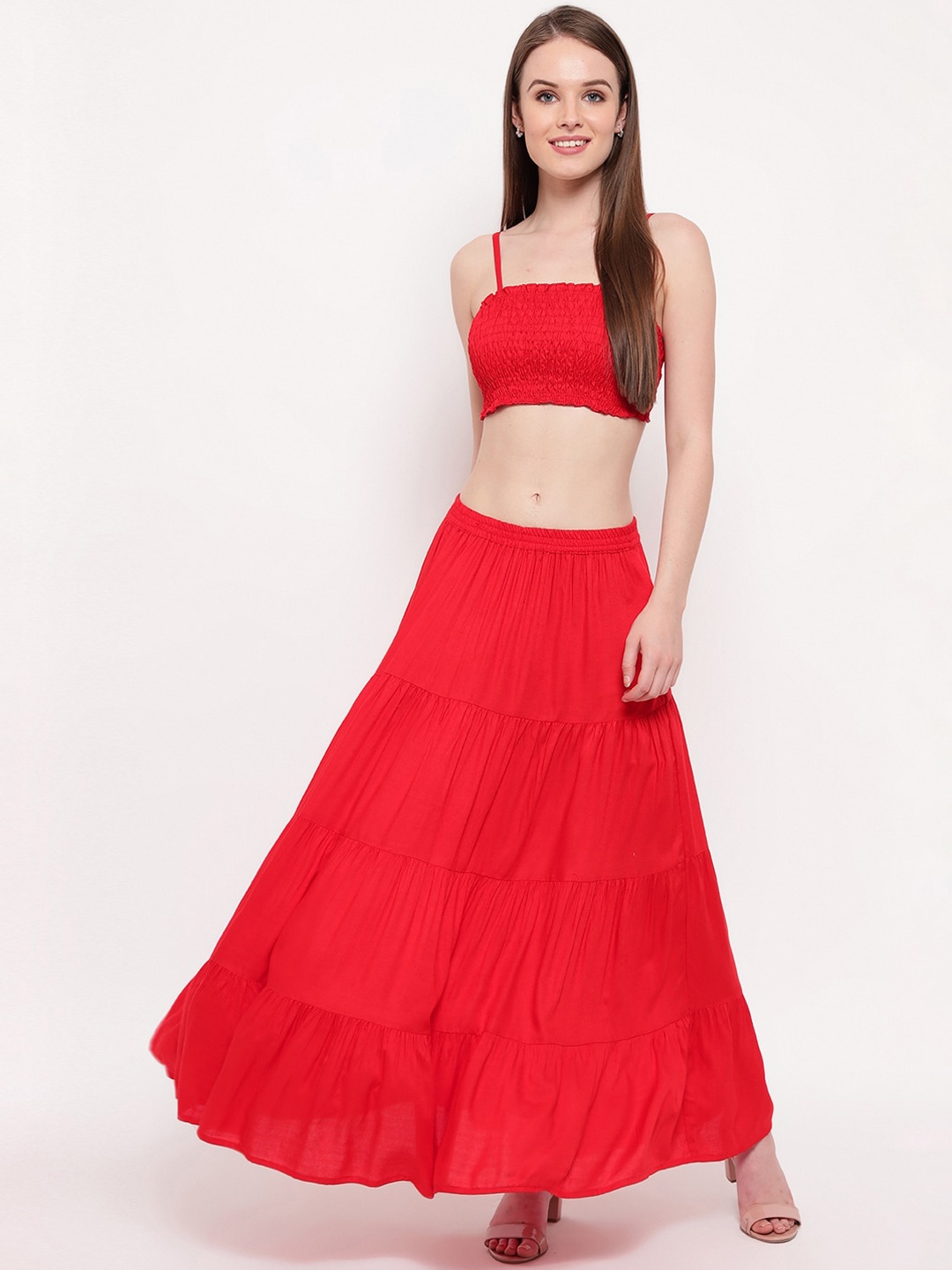 

Aawari Red Smocked Two-Piece Co-ordinate Set