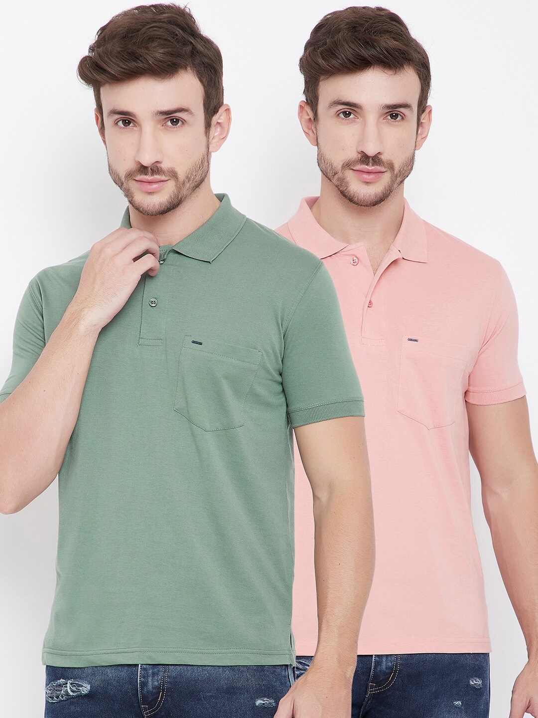 Okane Men Pink Solid Polo Collar T-shirt