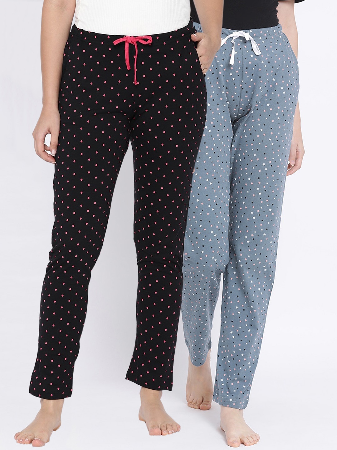 

Kanvin Women Pack of 2 Printed Pure Cotton Lounge Pants, Grey