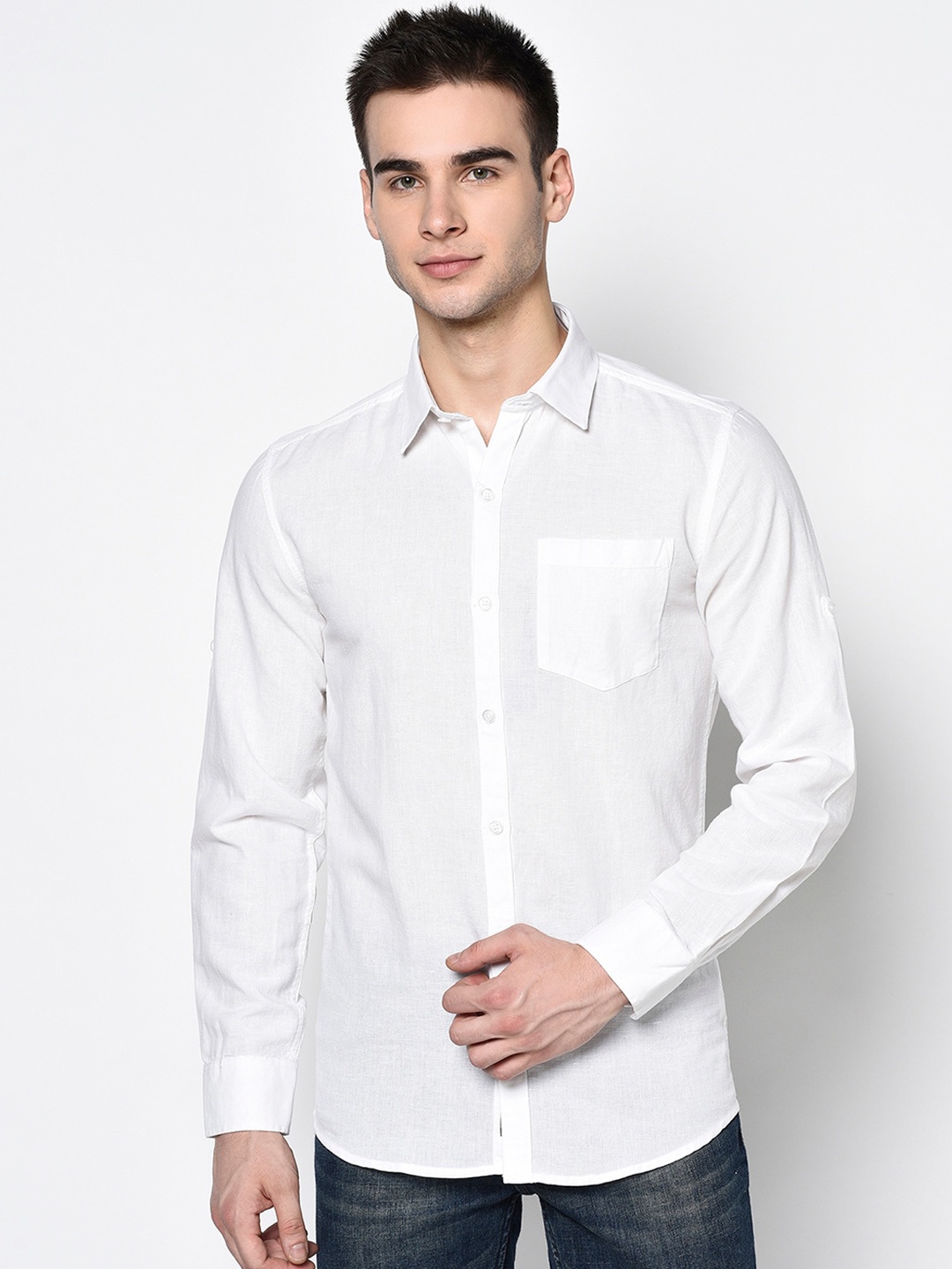 METTLE Men White Regular Fit Solid Casual Shirt