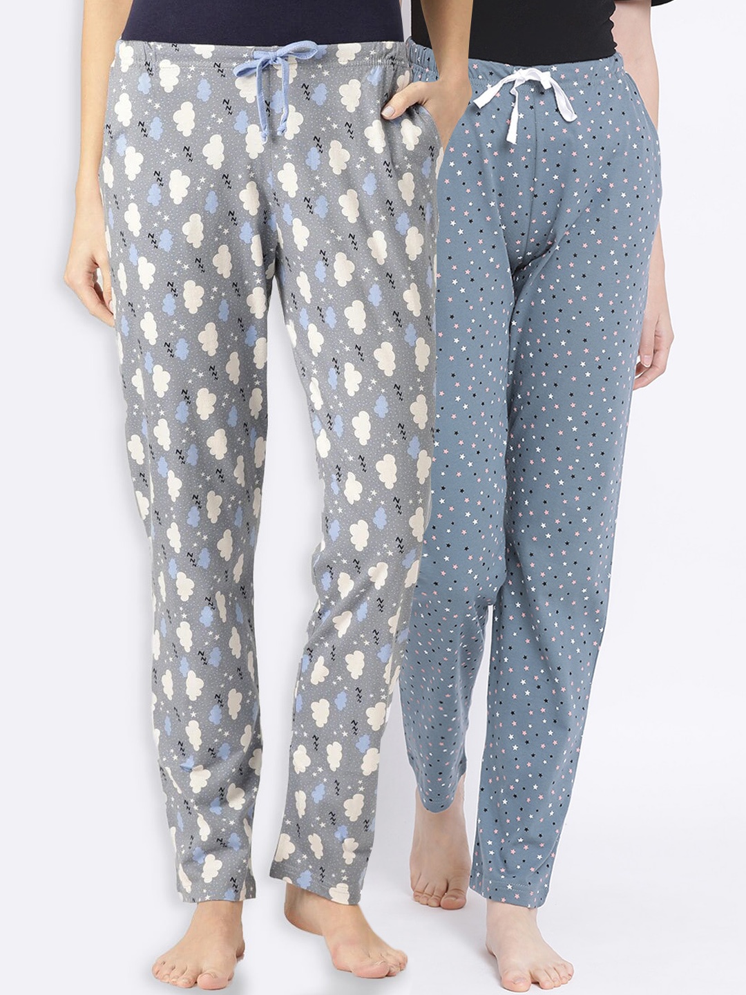 

Kanvin Women Pack of 2 Printed Pure Cotton Lounge Pants, Grey