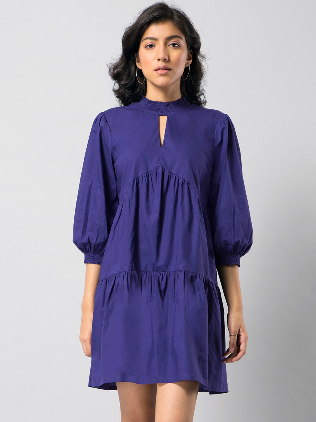 

FabAlley Blue Keyhole Neck A-Line Dress