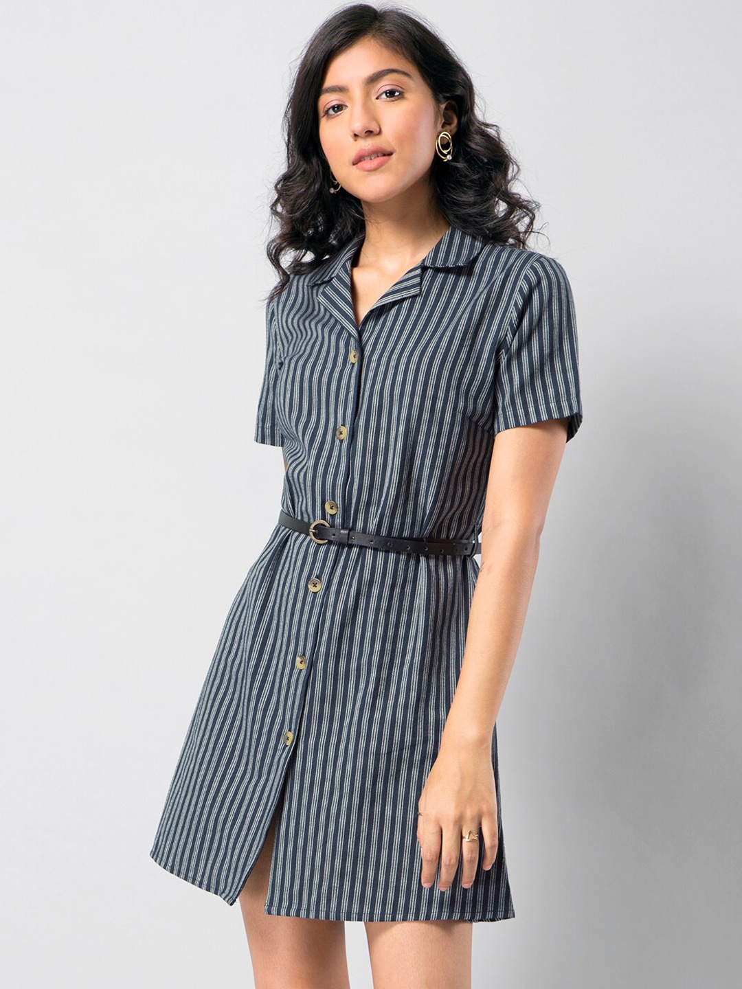 

FabAlley Blue & White Striped Shirt Dress
