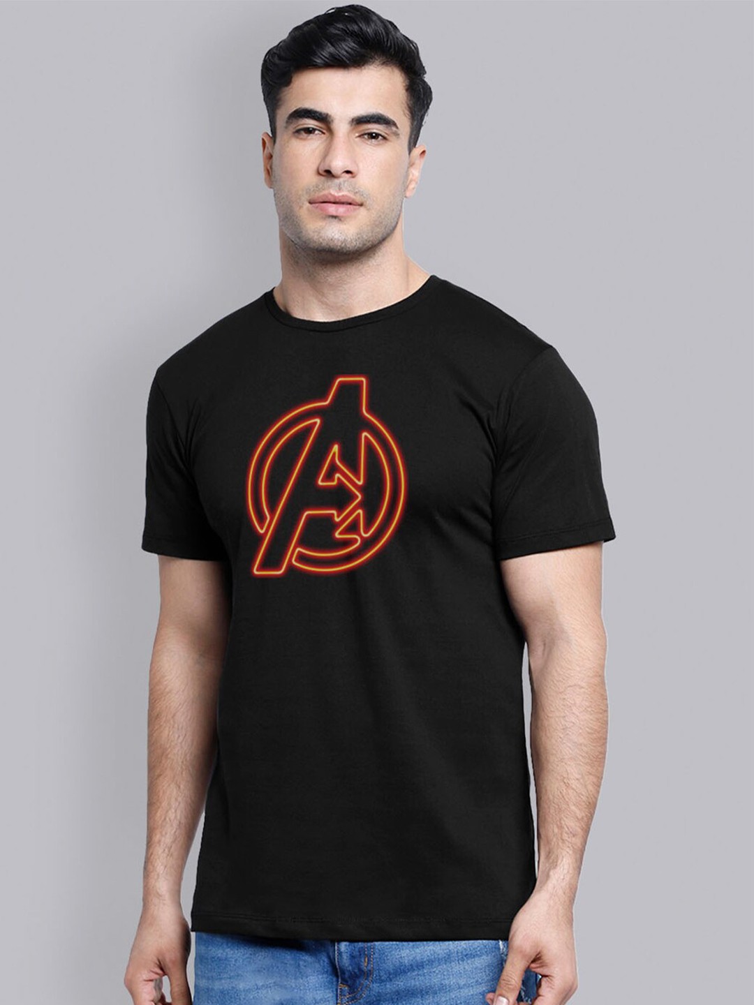 

Free Authority Men Black Avengers Print Round Neck Cotton Pure Cotton T-shirt