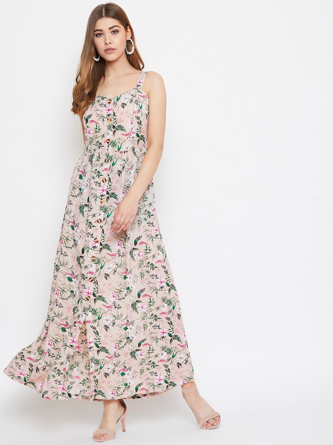 

Berrylush Floral Crepe Maxi Dress, Beige