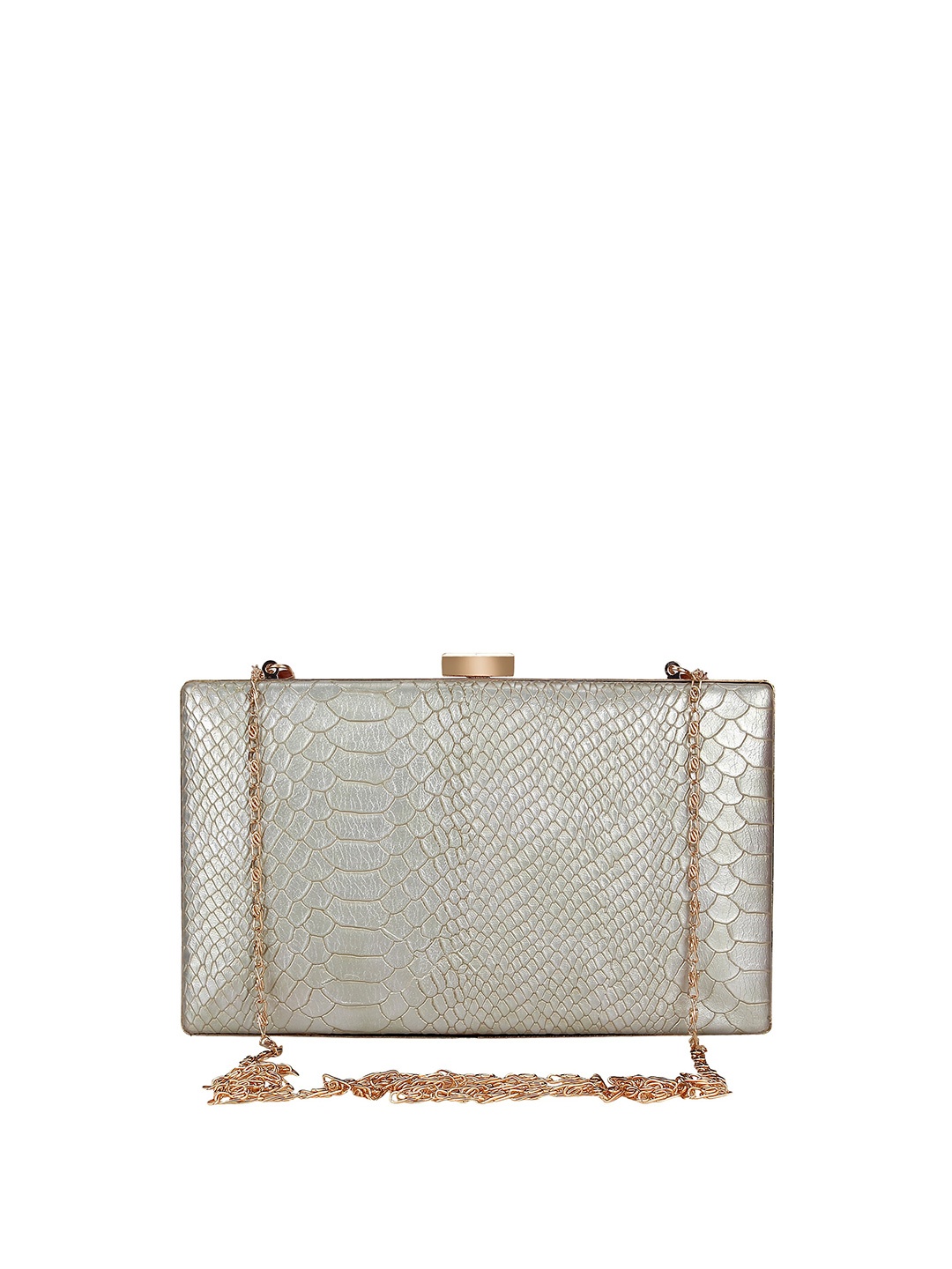 

Berrypeckers Silver-Toned & Gold-Toned Textured Animal Print Clutch