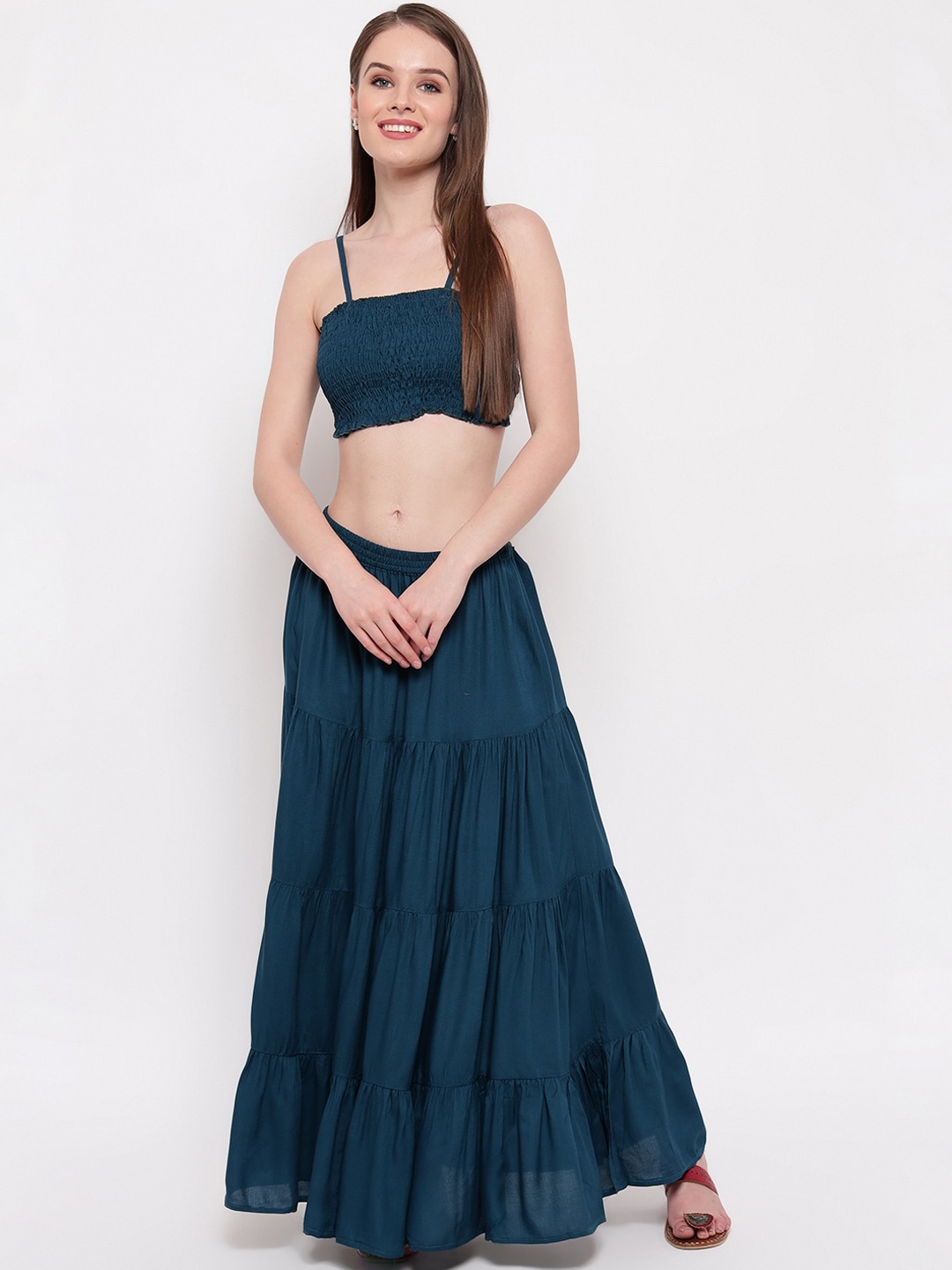 

Aawari Navy Blue Smocked Two-Piece Co-ordinate Set