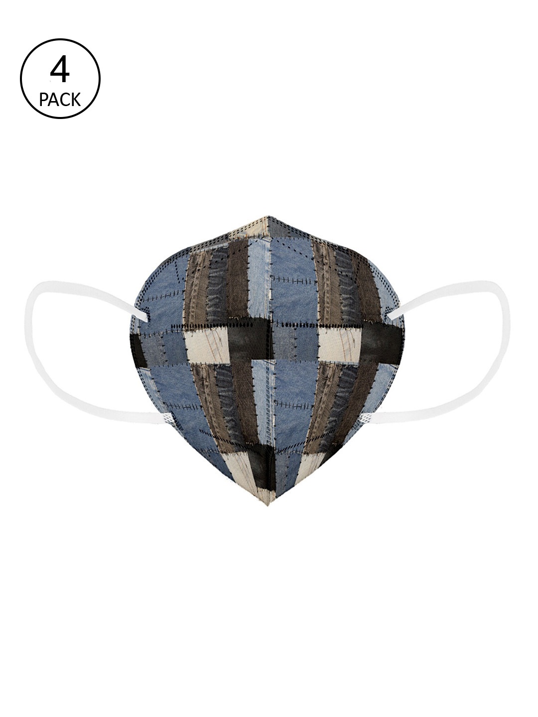 

Status Pack Of 4 Blue & Brown Printed 4-Ply Reusable KN95 Masks