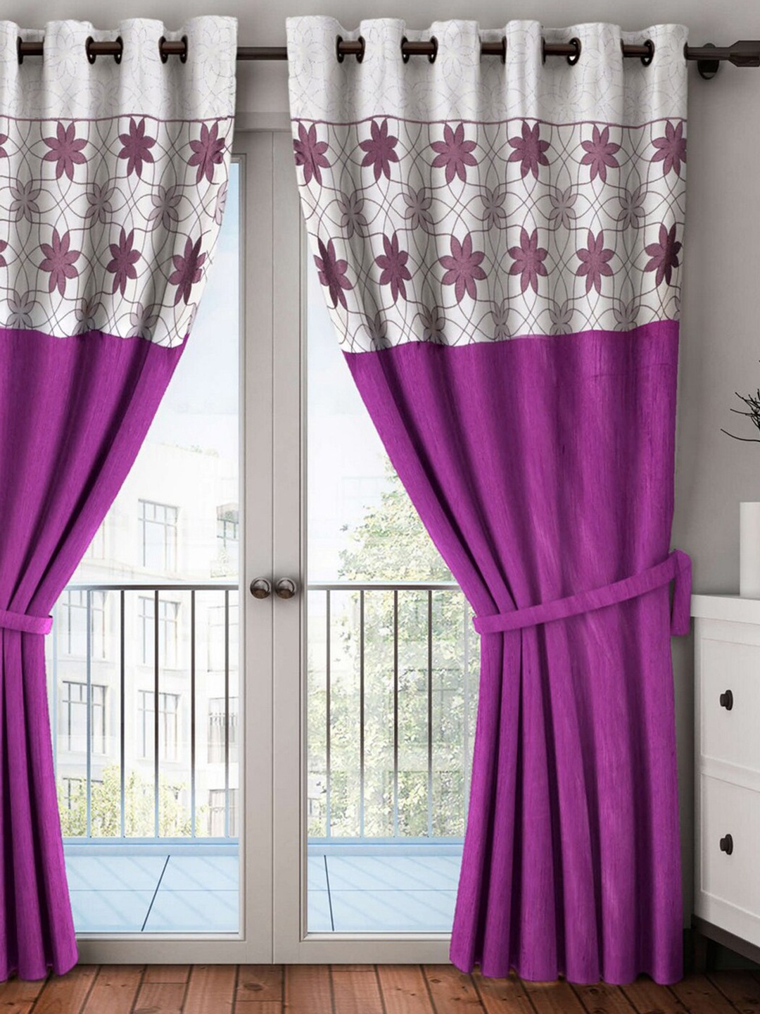 

BIANCA Purple & Cream-Coloured Single Black Out Door Curtain