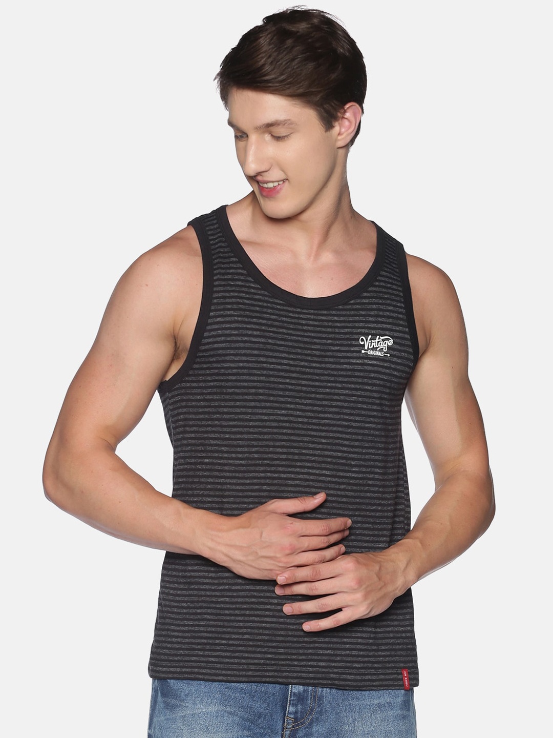 

Force NXT Men Striped Premium Cotton Innerwear Vest, Black