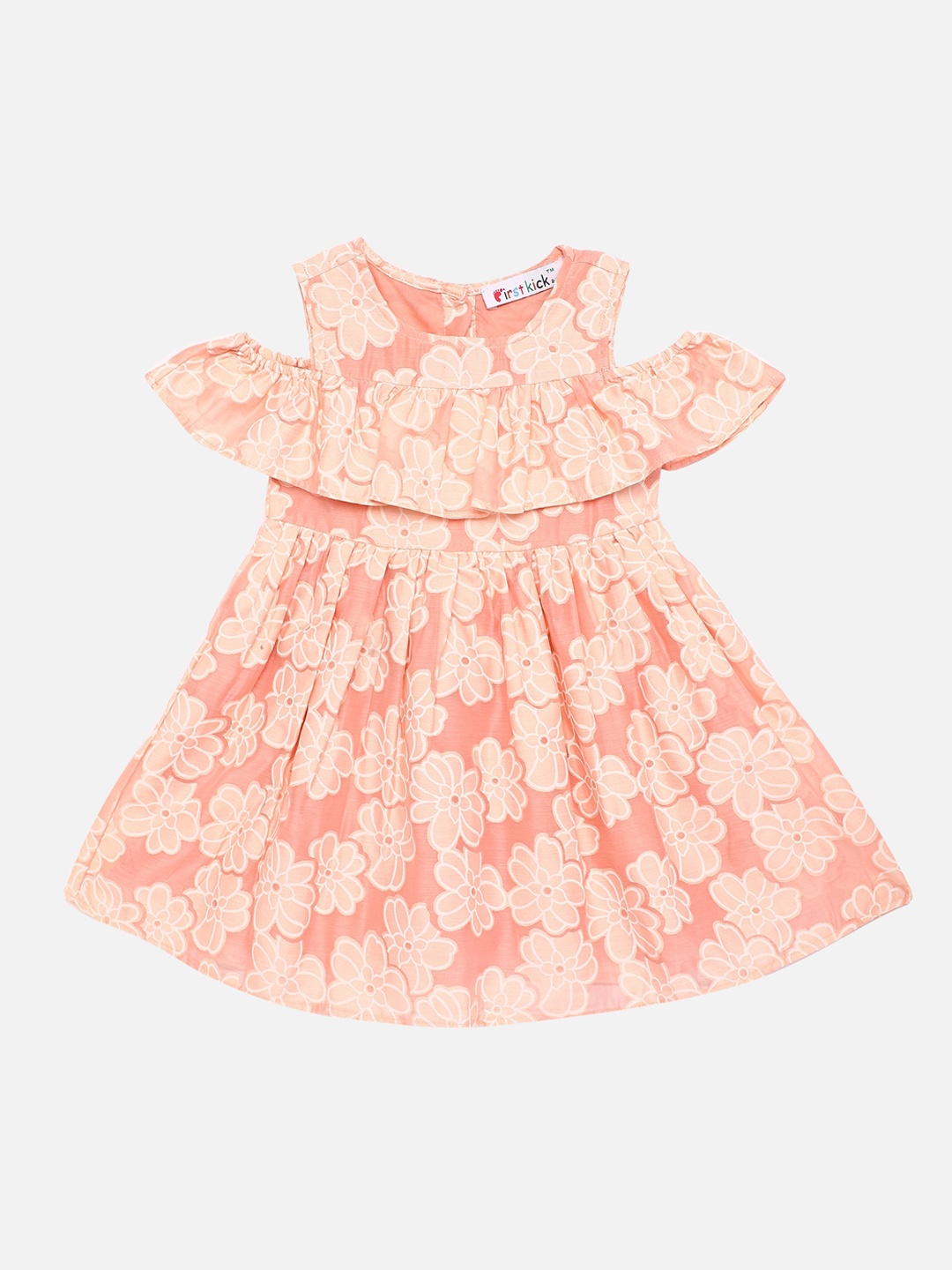 

First Kick Peach-Coloured Floral Print Fit and Flare Dress