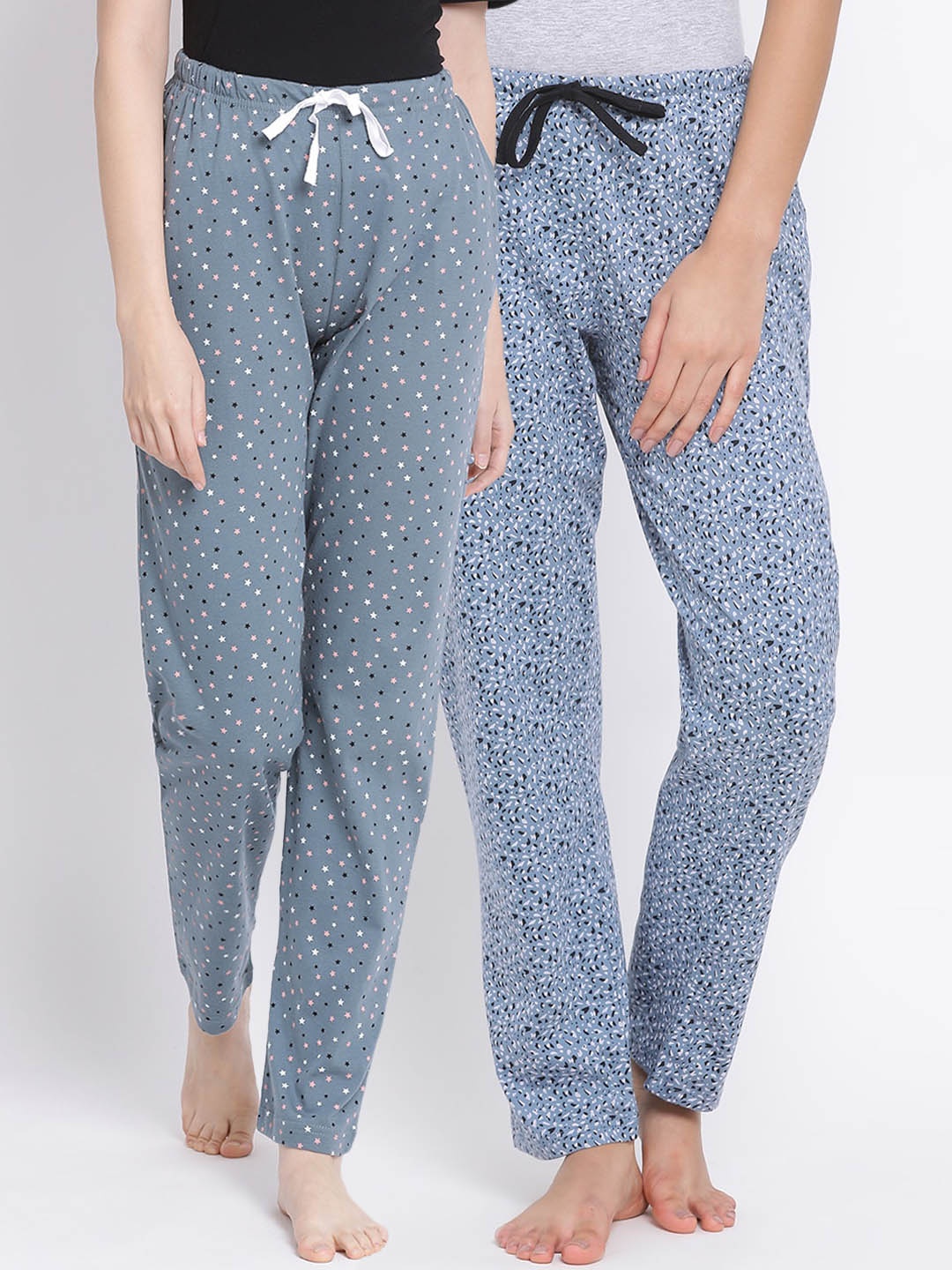 

Kanvin Women Pack of 2 Printed Pure Cotton Lounge Pants, Grey