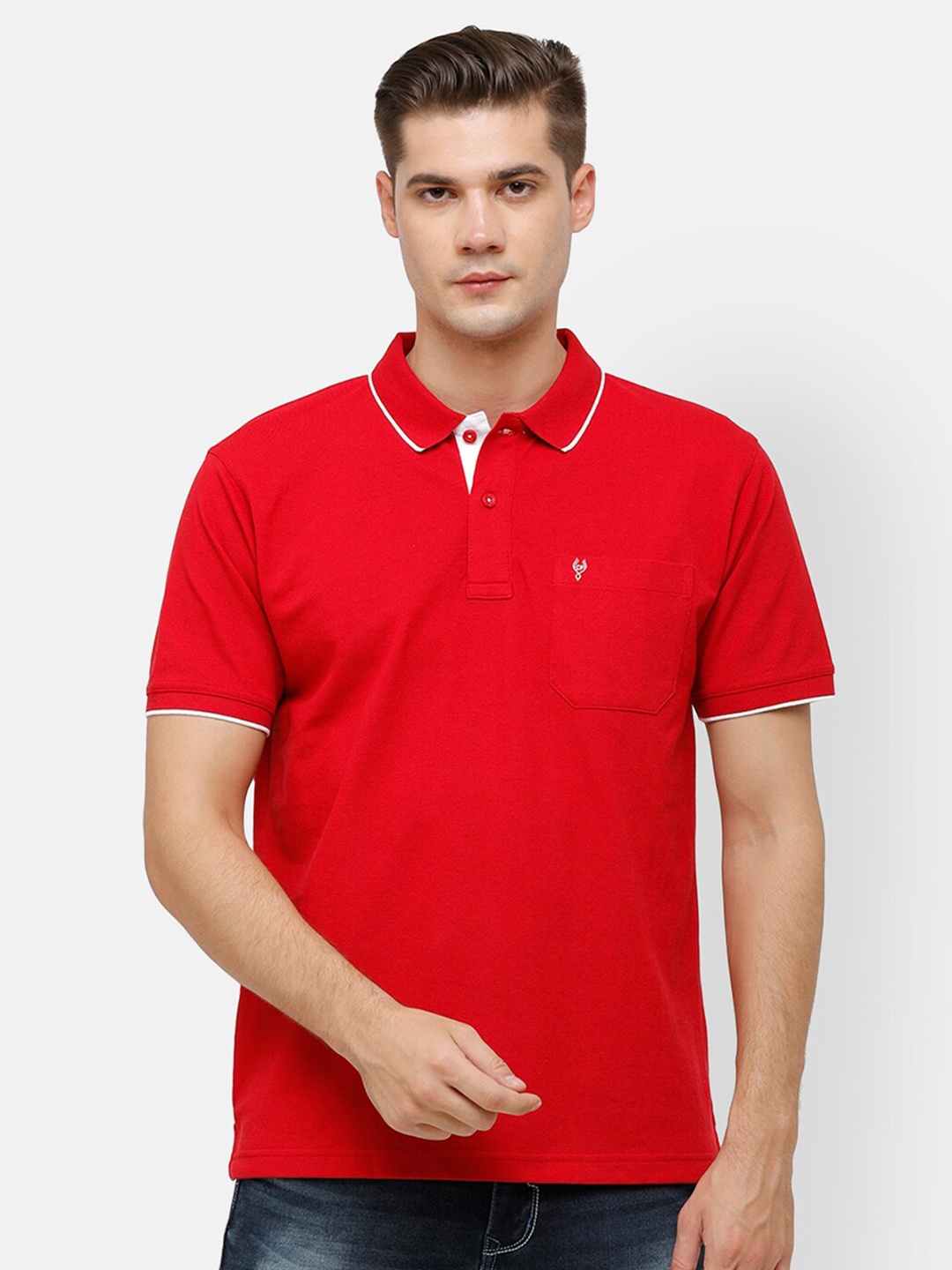 

Classic Polo Men Red Solid Polo Collar T-shirt