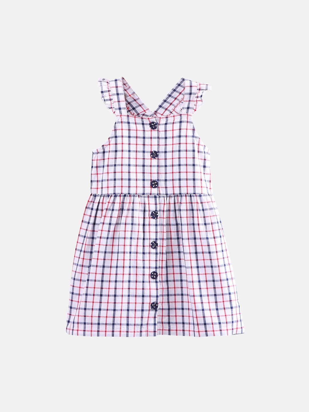 

Beebay Girl White & Navy Blue Pure Cotton Checked A-Line Dress