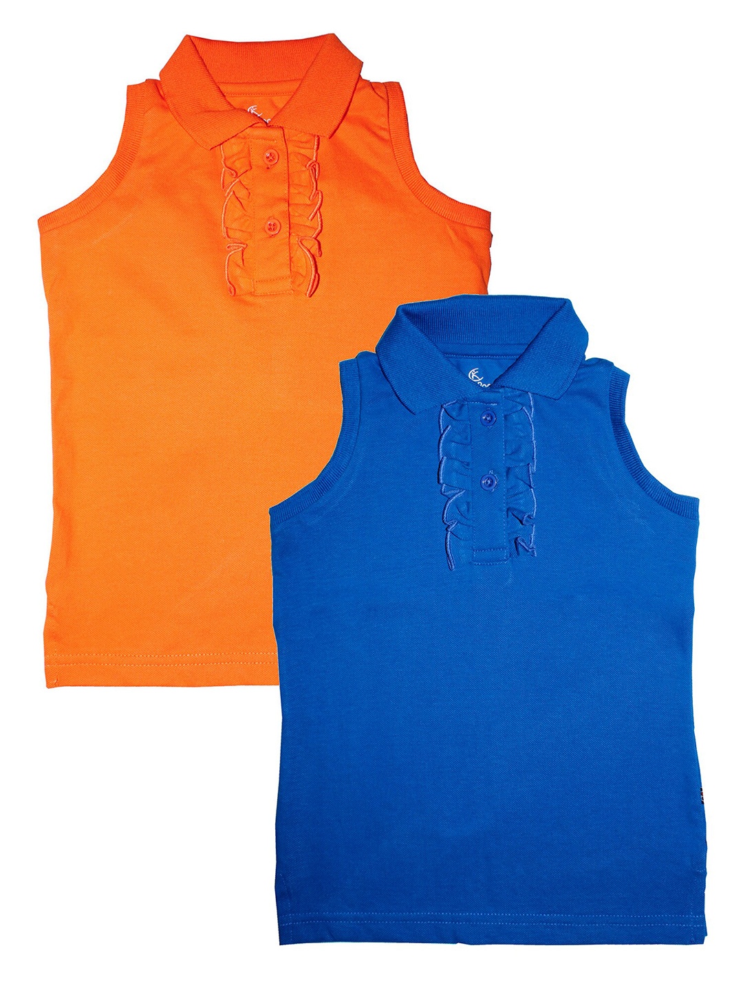 

KiddoPanti Girls Pack Of 2 Orange & Blue Solid Polo Collar T-shirt